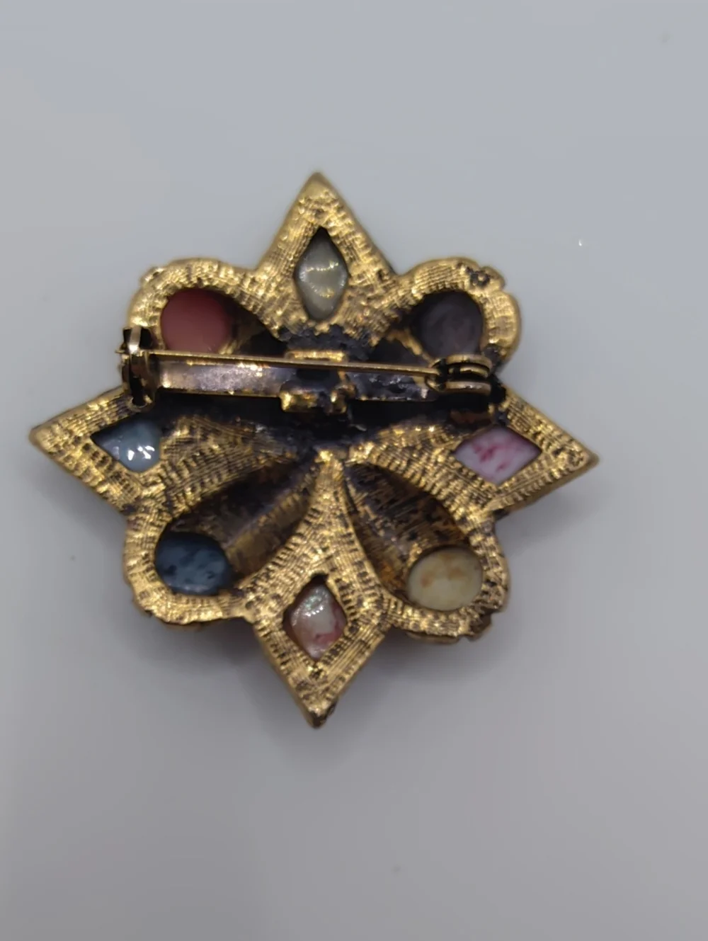 Vintage Maltese Celtic Cross Brooch With Glass Cabochons